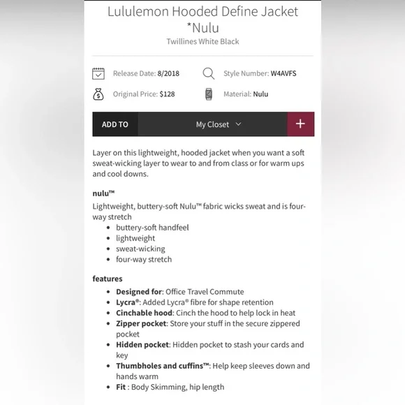 Lululemon Hooded Define Jacket Nulu in Twillines Black and White - Picture 15 of 15